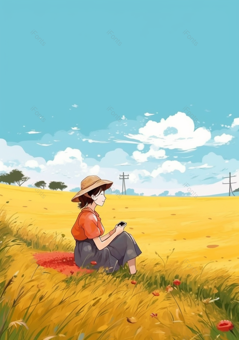 田野里吹风的少女二十四节气之芒种插画背景,插画/手绘图,插画/手绘图库,插画/手绘图下载,插画/手绘